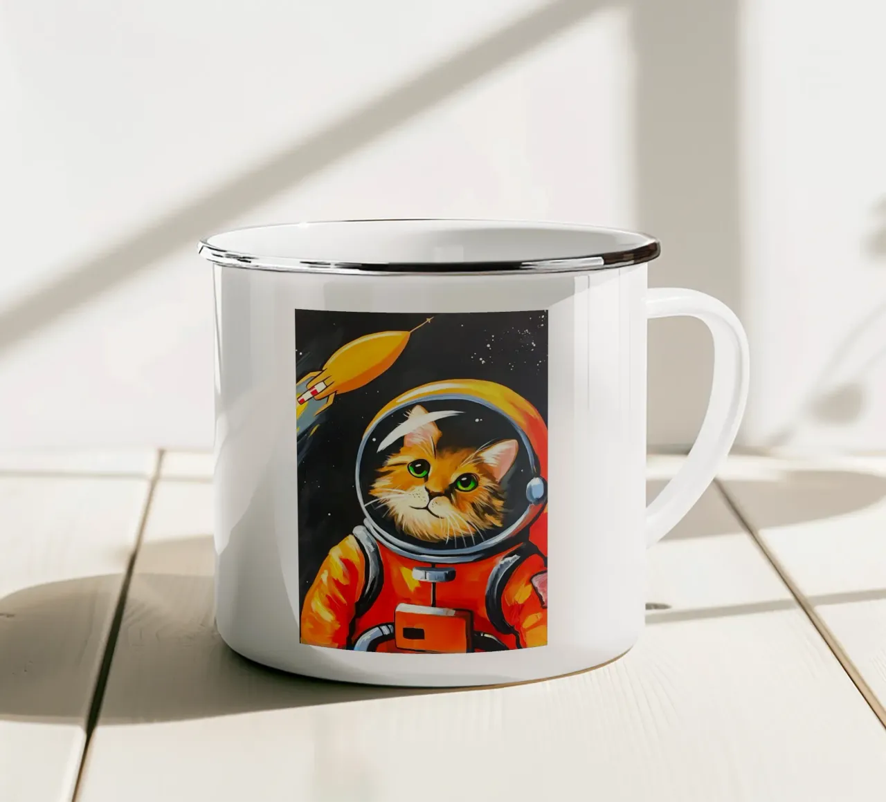 Gatto astronauta tazza in smalto da Fleur de Lys