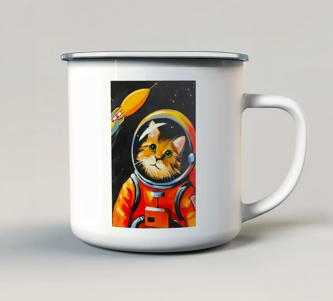 Gatto astronauta tazza in smalto da Fleur de Lys