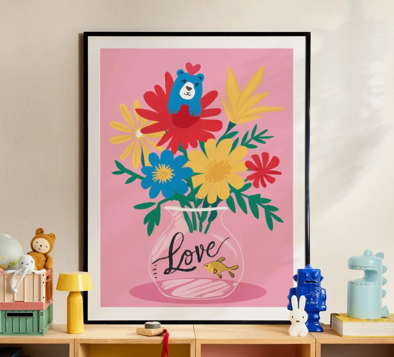 Bouquet d'amore con dedica poster con telaio in plastica da Bara Suara