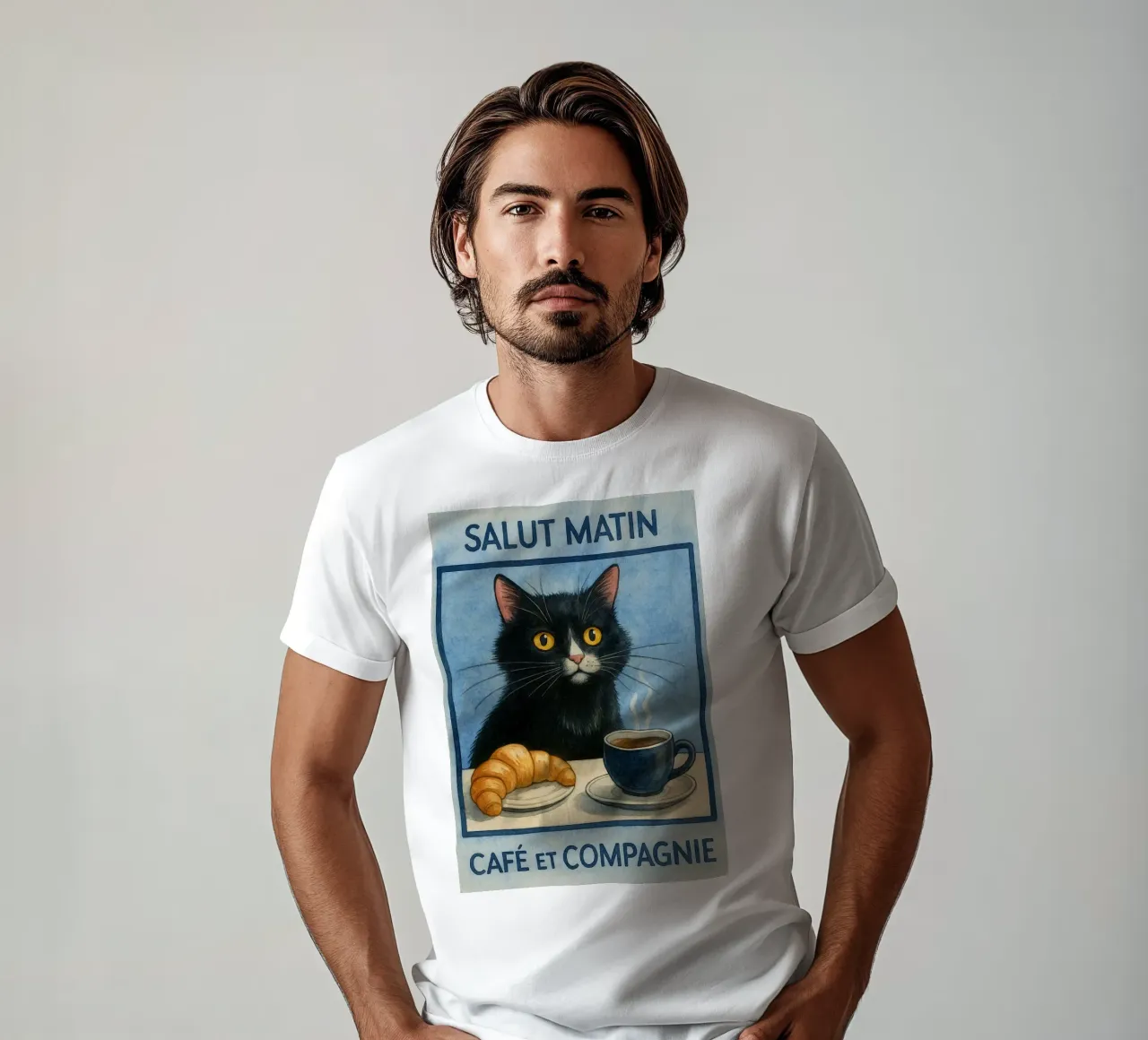 caffè mattutino e gatto in compagnia t-shirt da hexis