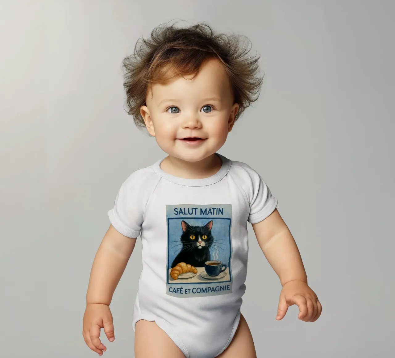 caffè mattutino e gatto in compagnia body neonato maniche corte da hexis