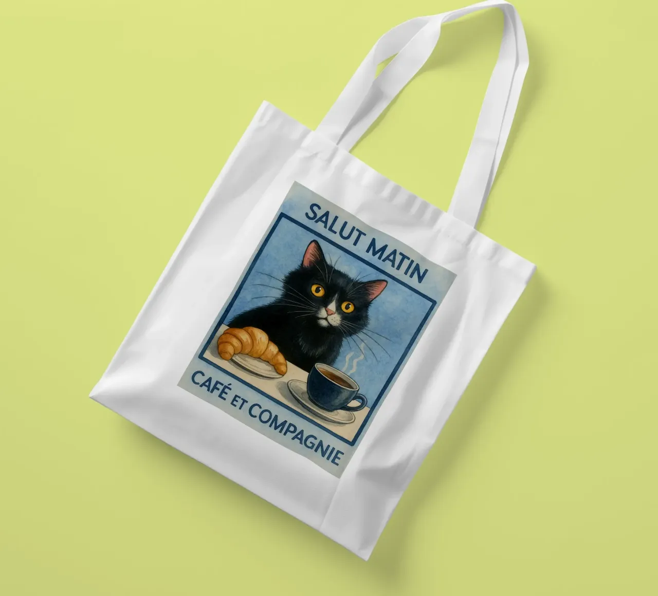 caffè mattutino e gatto in compagnia borsa in juta da hexis