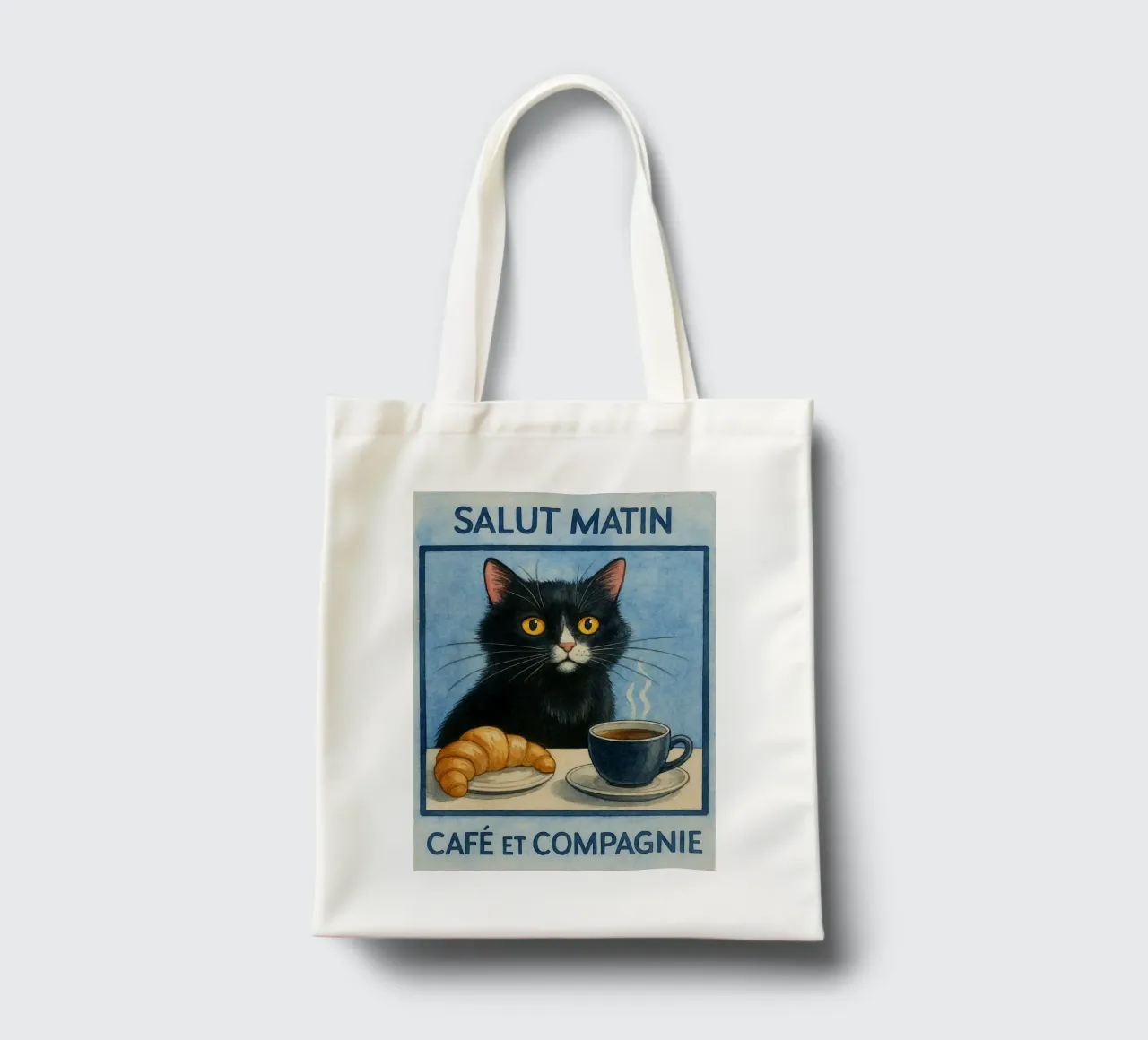 caffè mattutino e gatto in compagnia borsa in juta da hexis