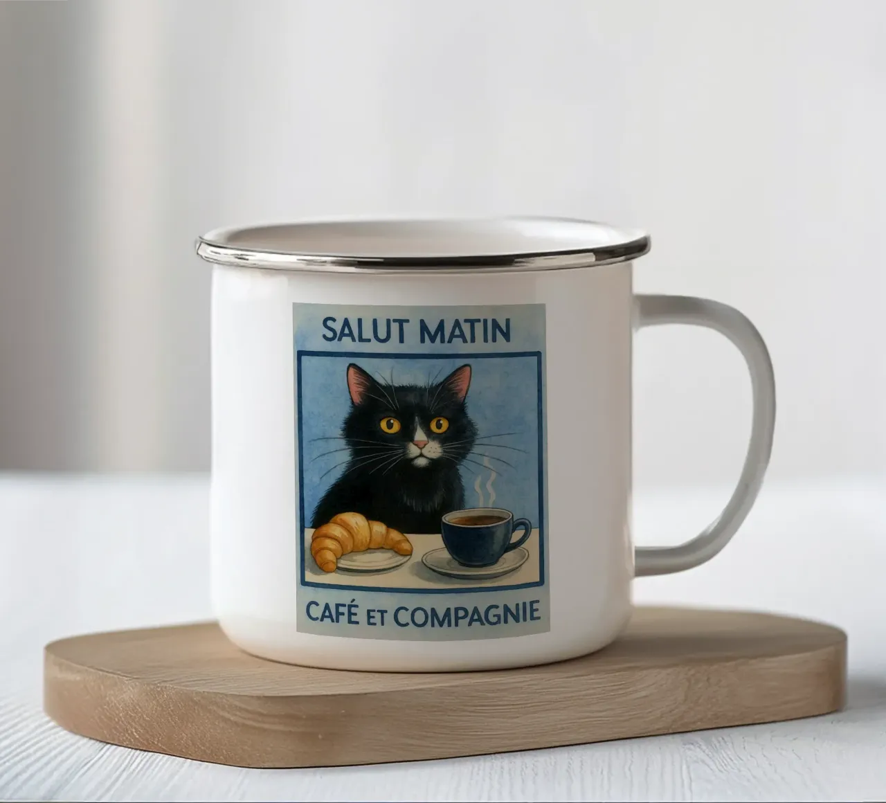 caffè mattutino e gatto in compagnia tazza in smalto da hexis