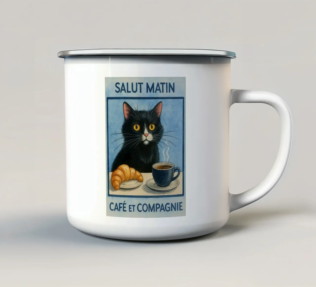caffè mattutino e gatto in compagnia tazza in smalto da hexis