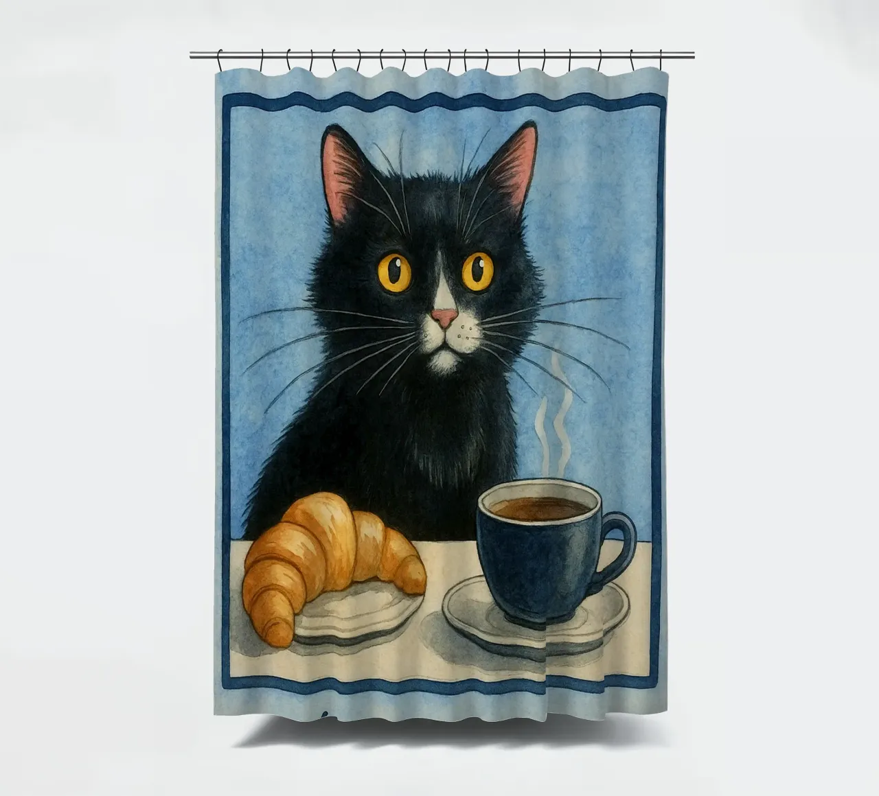 caffè mattutino e gatto in compagnia tenda da doccia da hexis