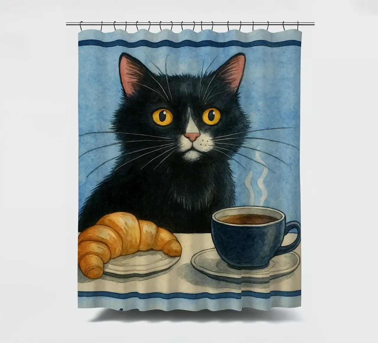 caffè mattutino e gatto in compagnia tenda da doccia da hexis