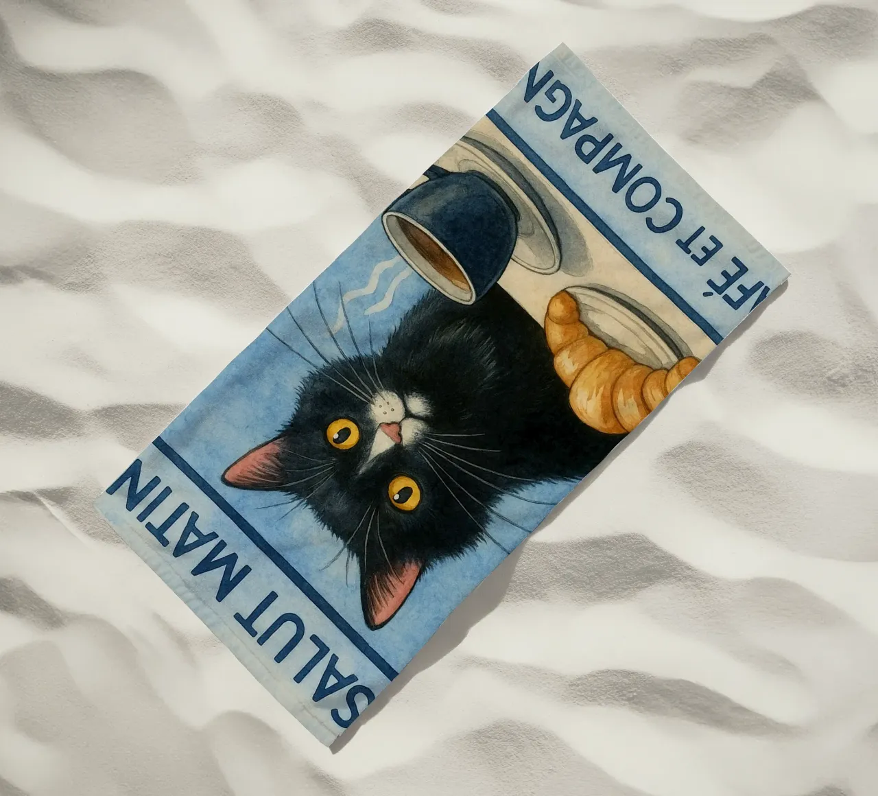 caffè mattutino e gatto in compagnia telo mare da hexis
