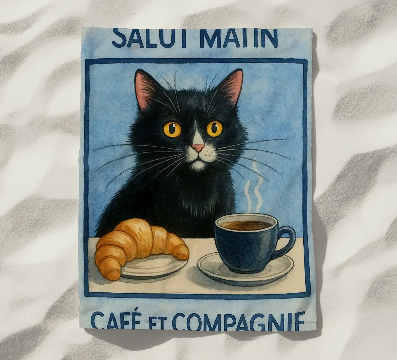 caffè mattutino e gatto in compagnia telo mare da hexis