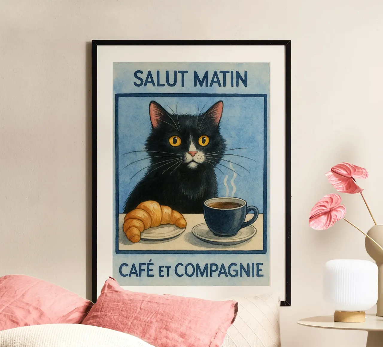 caffè mattutino e gatto in compagnia poster da hexis