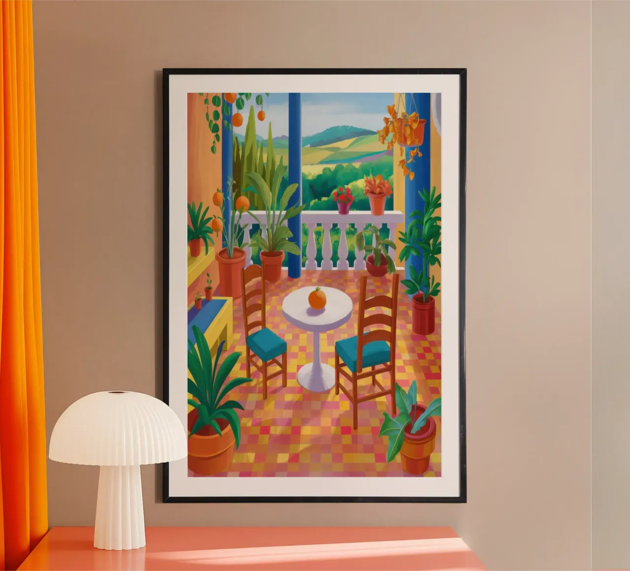 Camera da giardino inondata di sole poster con telaio in plastica da Lyra Glaze
