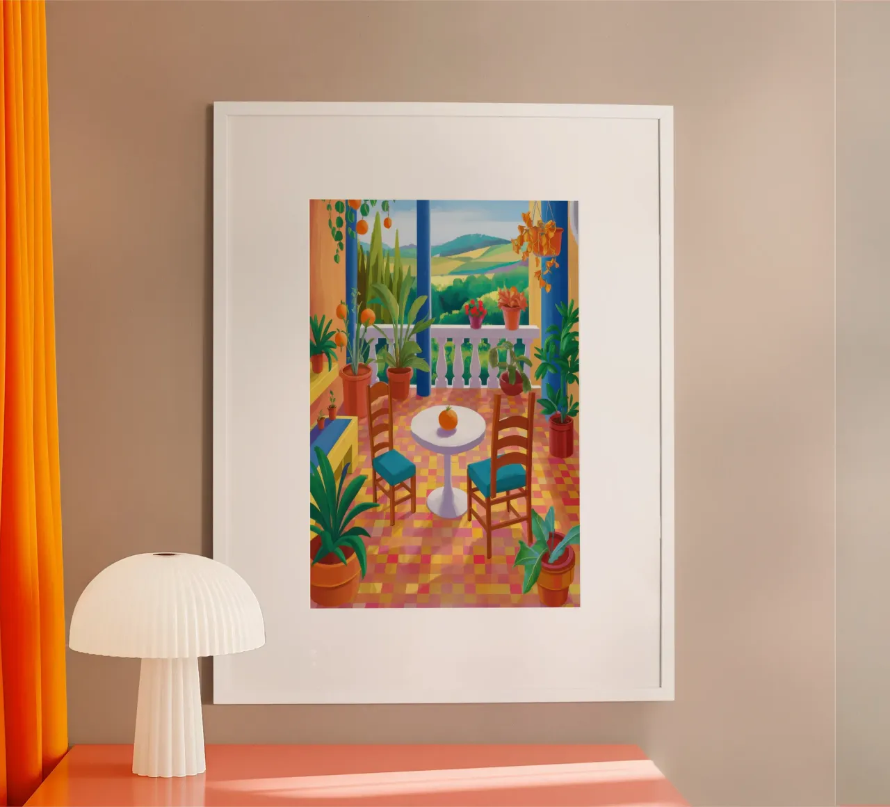Camera da giardino inondata di sole poster con telaio in plastica da Lyra Glaze