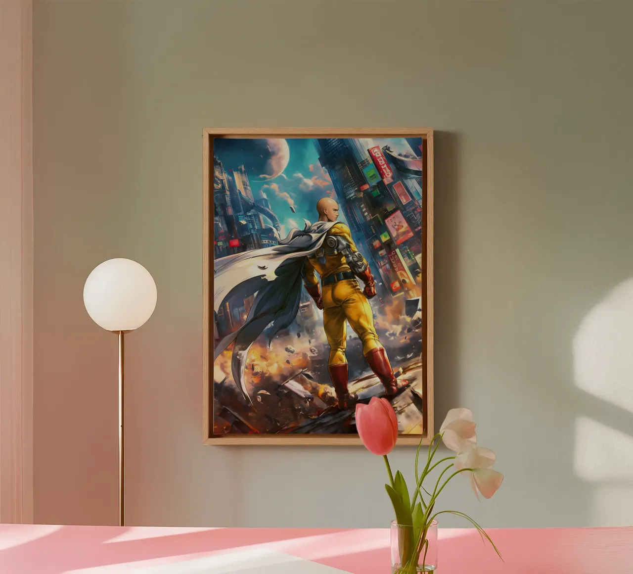 Saitama One Punch Man tela con Cornice a cassetta da Stellar Creative