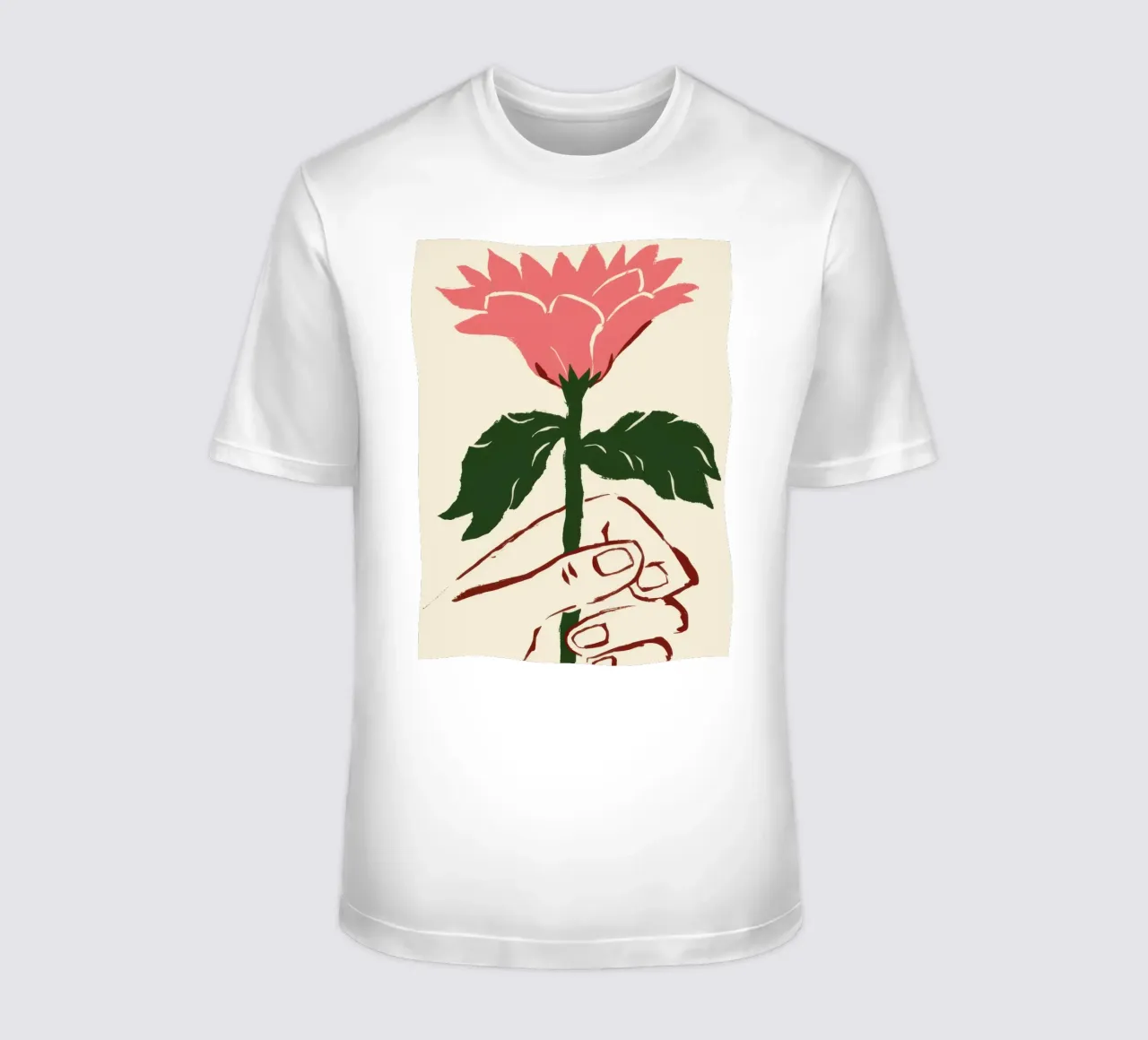 Mano che tiene un fiore rosa t-shirt da Lyra Glaze