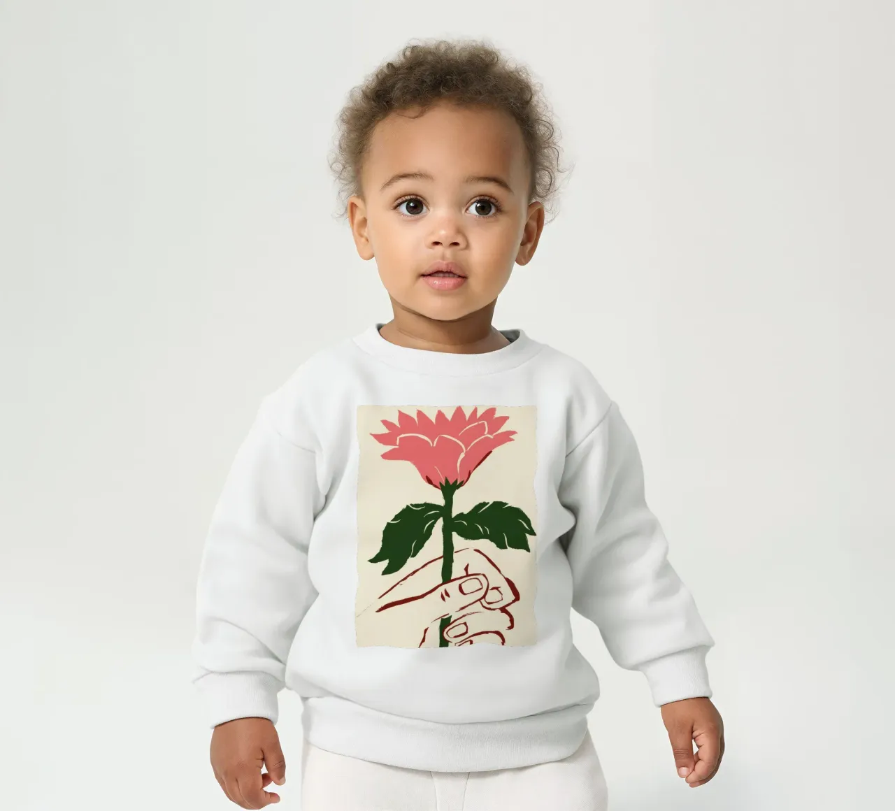 Mano che tiene un fiore rosa felpa neonato da Lyra Glaze