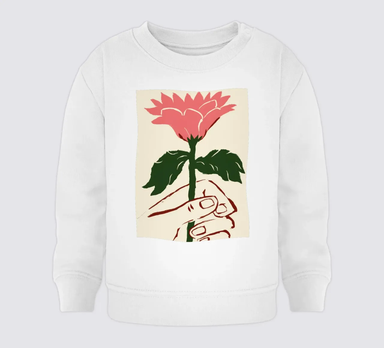 Mano che tiene un fiore rosa felpa neonato da Lyra Glaze