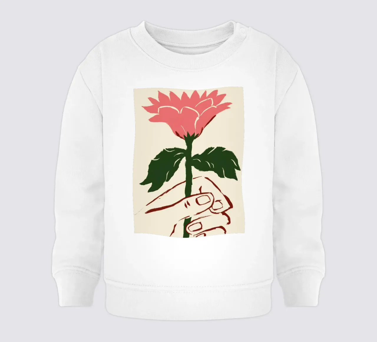 Mano che tiene un fiore rosa felpa neonato da Lyra Glaze