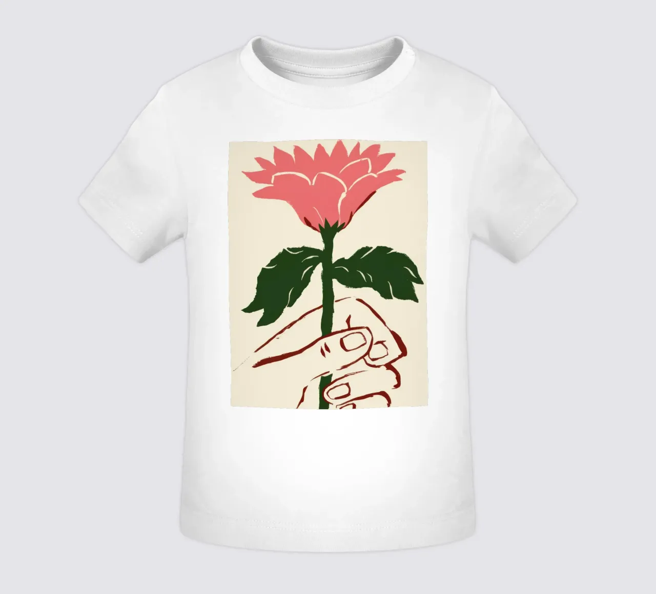 Mano che tiene un fiore rosa maglietta neonato da Lyra Glaze