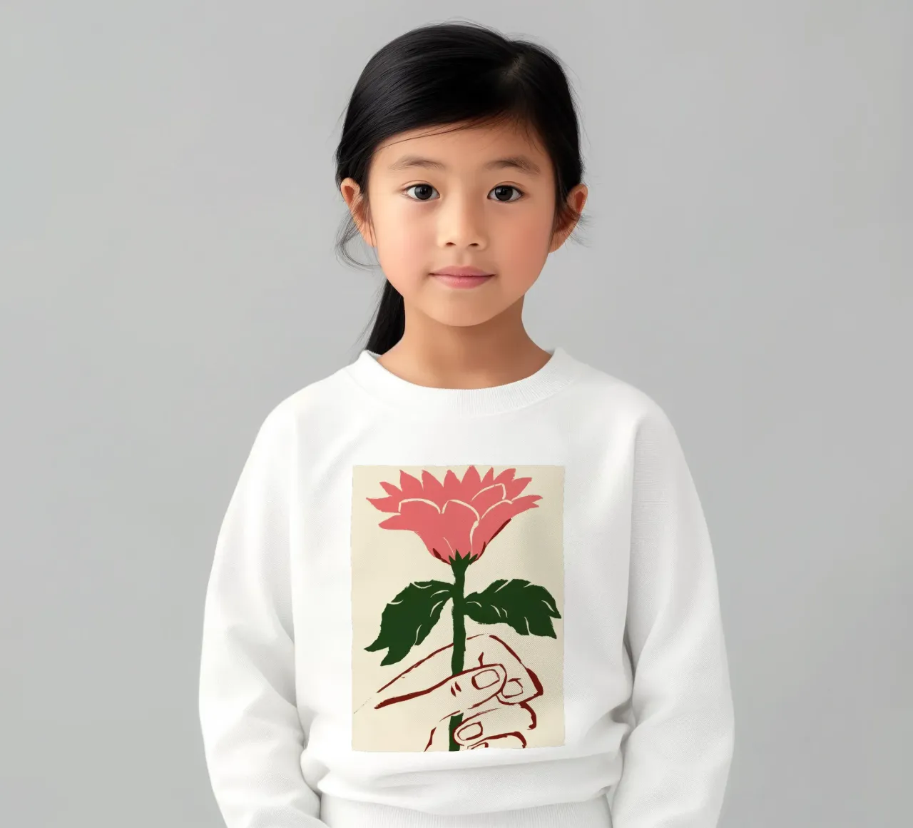 Mano che tiene un fiore rosa felpa bambino da Lyra Glaze