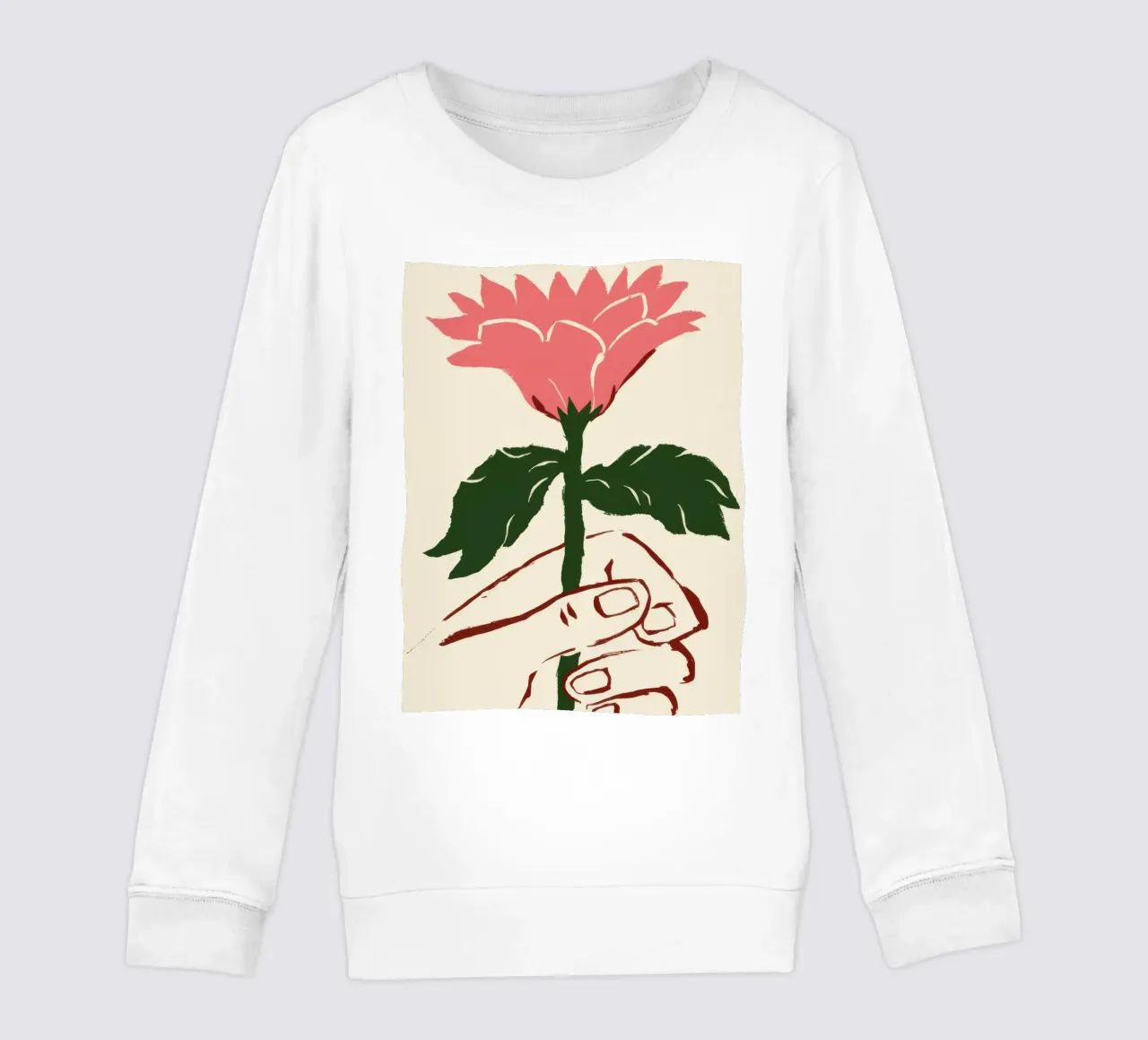 Mano che tiene un fiore rosa felpa bambino da Lyra Glaze