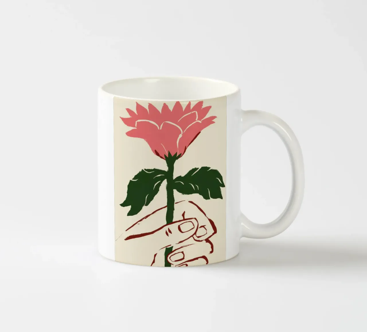 Mano che tiene un fiore rosa tazza in ceramica da Lyra Glaze