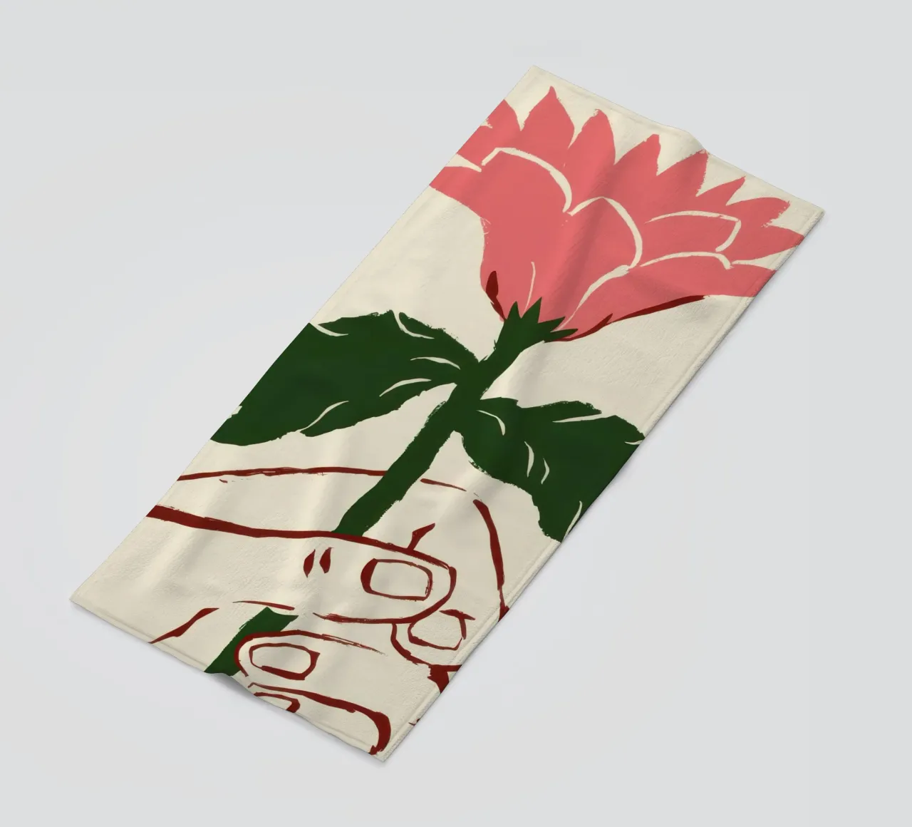 Mano che tiene un fiore rosa telo mare da Lyra Glaze