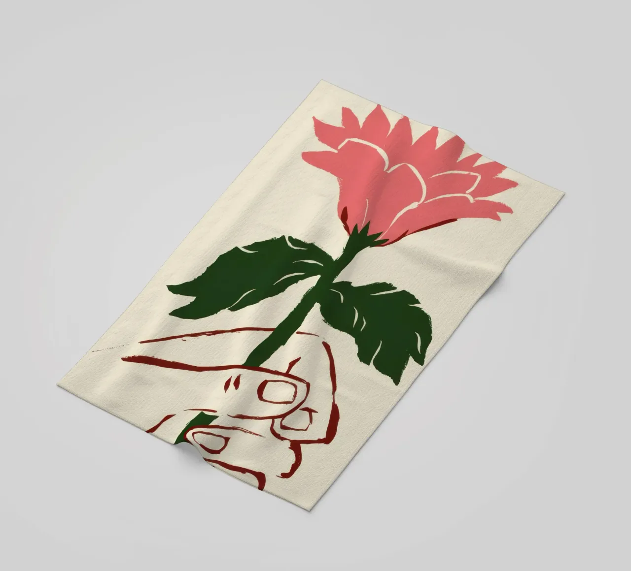 Mano che tiene un fiore rosa telo mare da Lyra Glaze