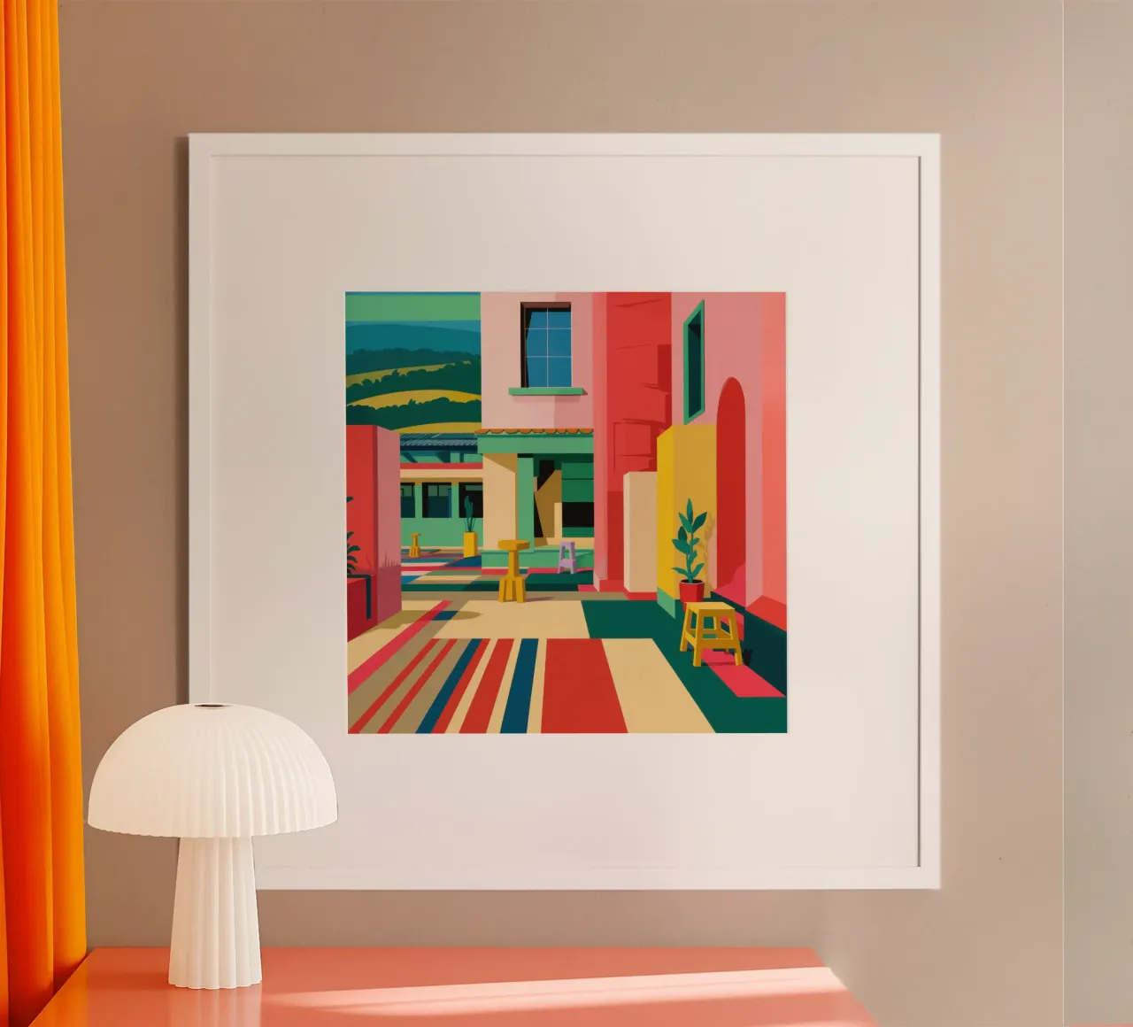 Passaggio in cortile vivace poster con telaio in legno da Lyra Glaze