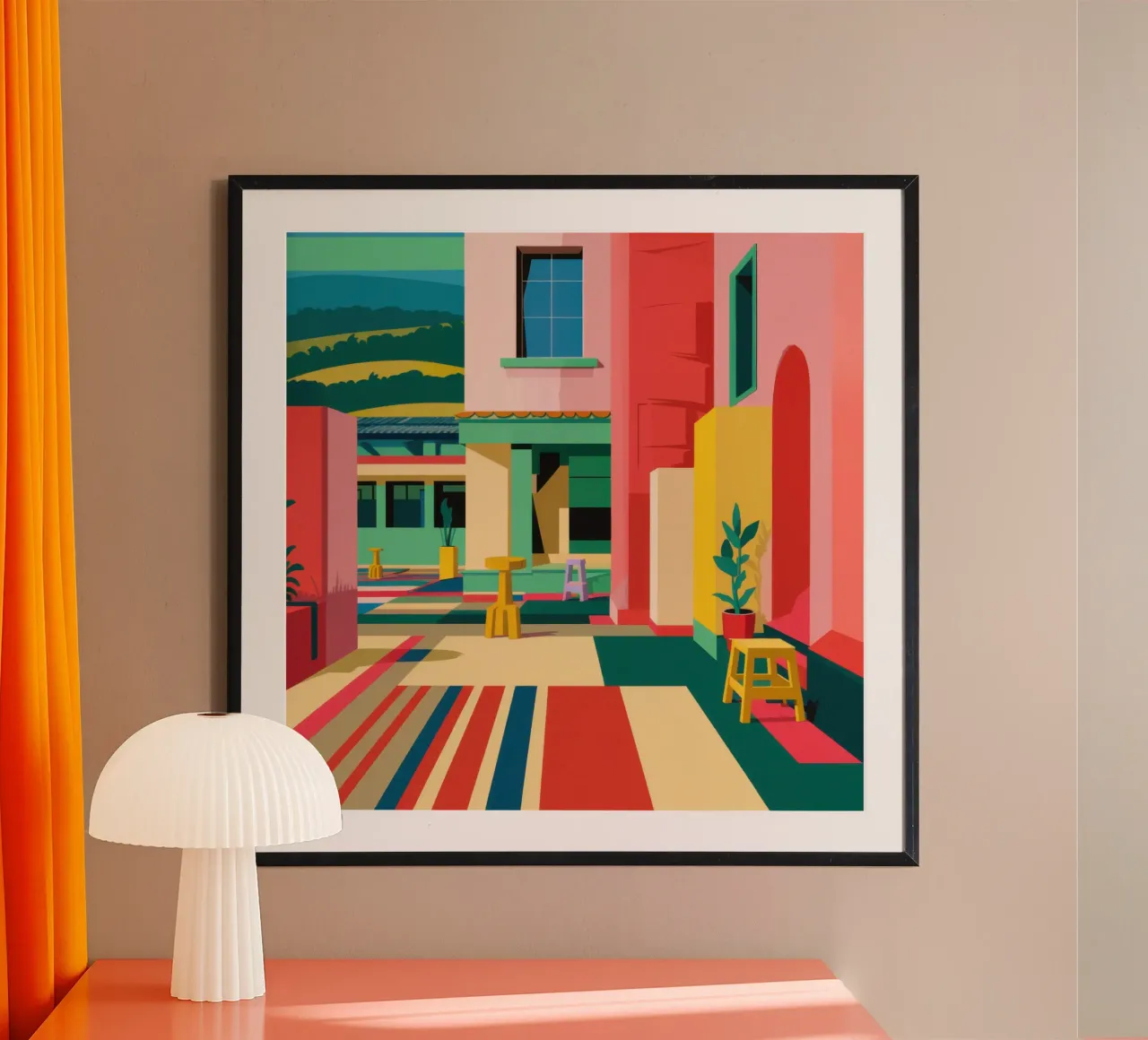 Passaggio in cortile vivace poster con telaio in legno da Lyra Glaze