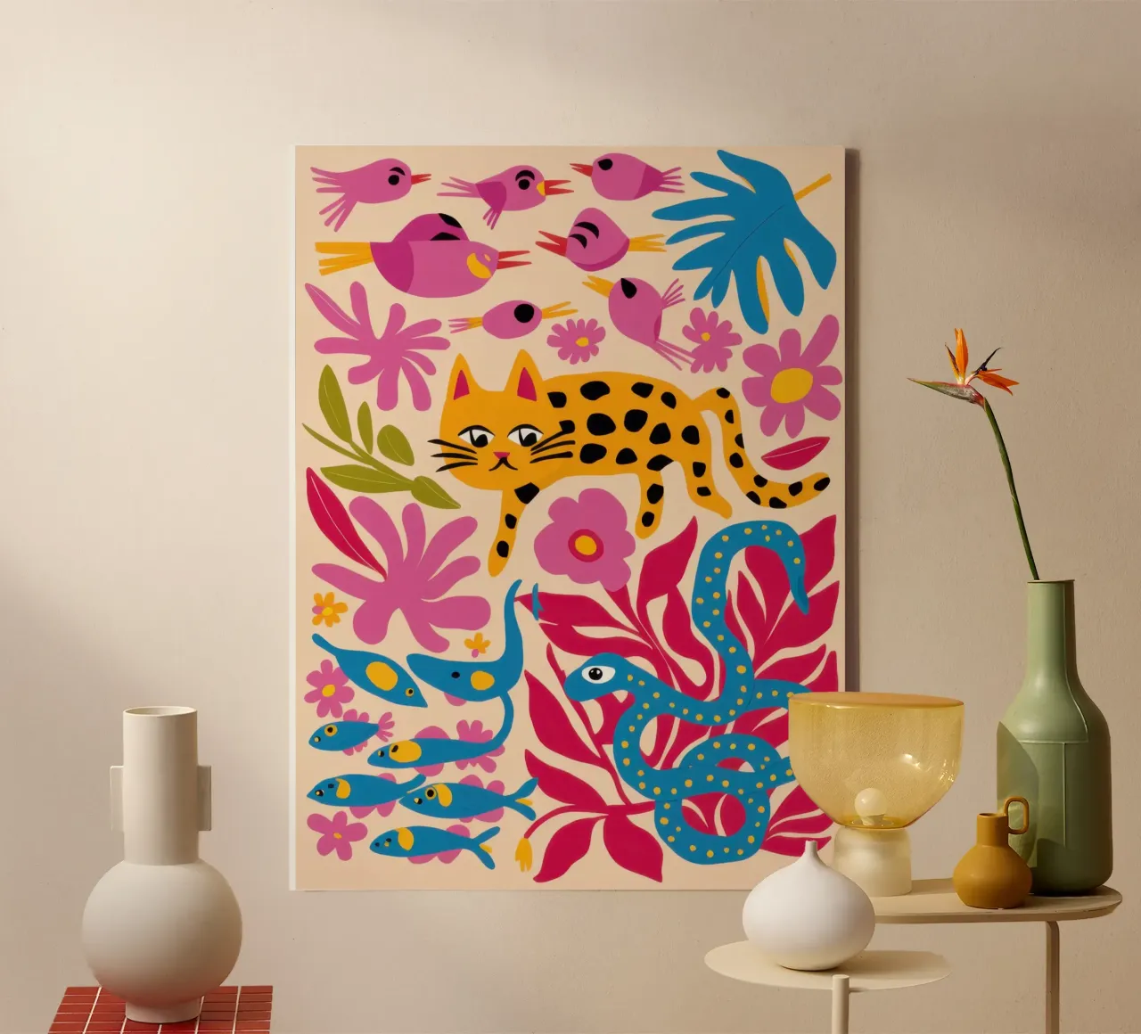 Chromatic Leopard Lounge canvas with Floater frame by Bara Suara