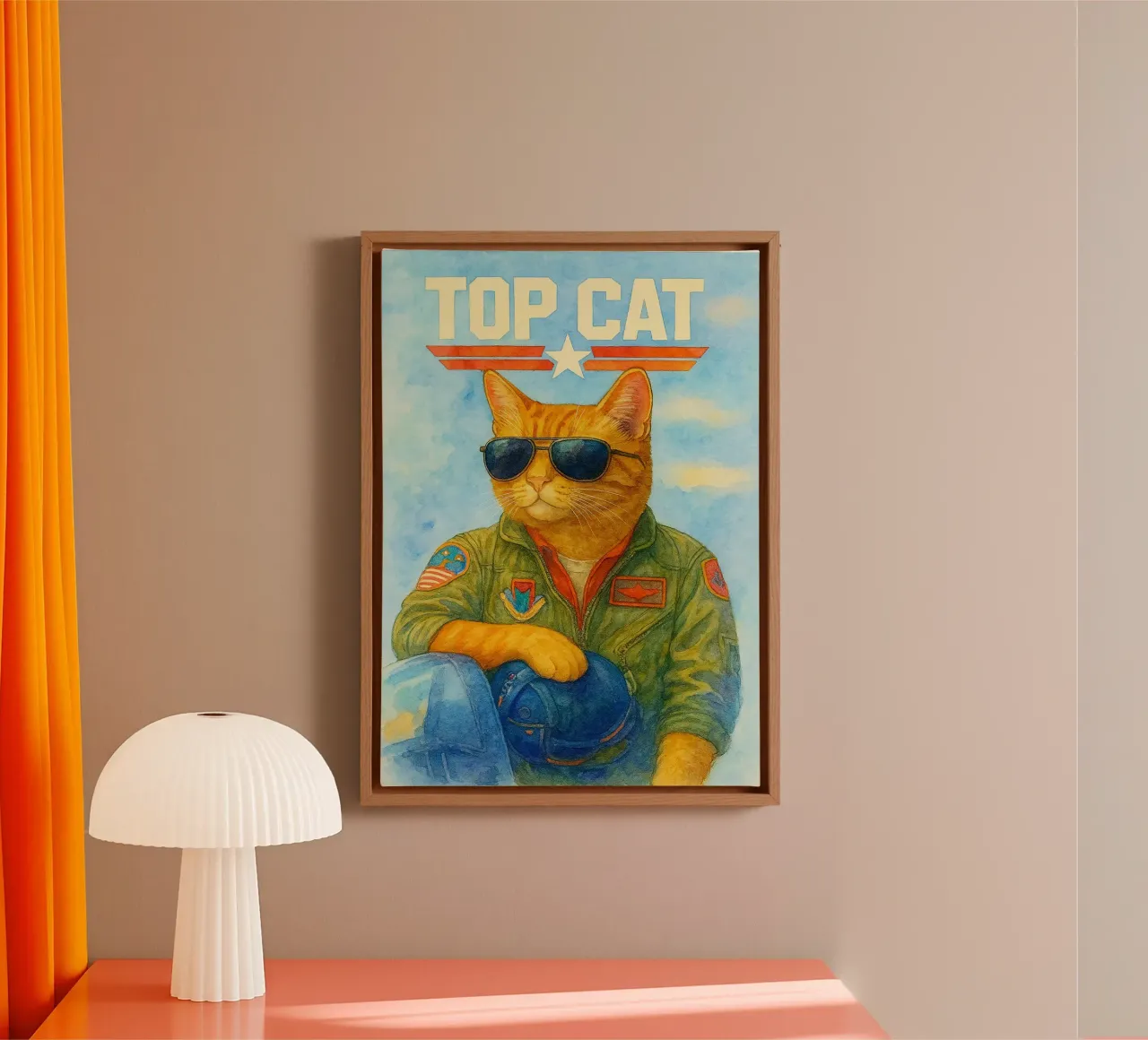 Top Katze Parodie Zeichnung Leinwand mit Schattenfugenrahmen von hexis