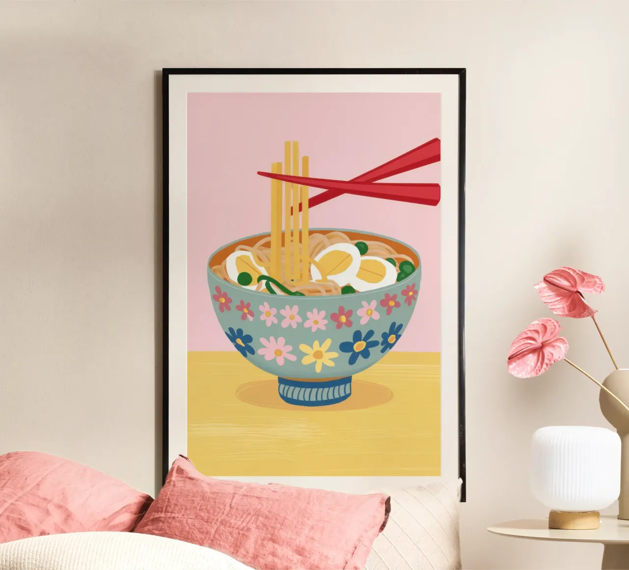Tagliatelle in una ciotola floreale poster con telaio in plastica da Astra Mist