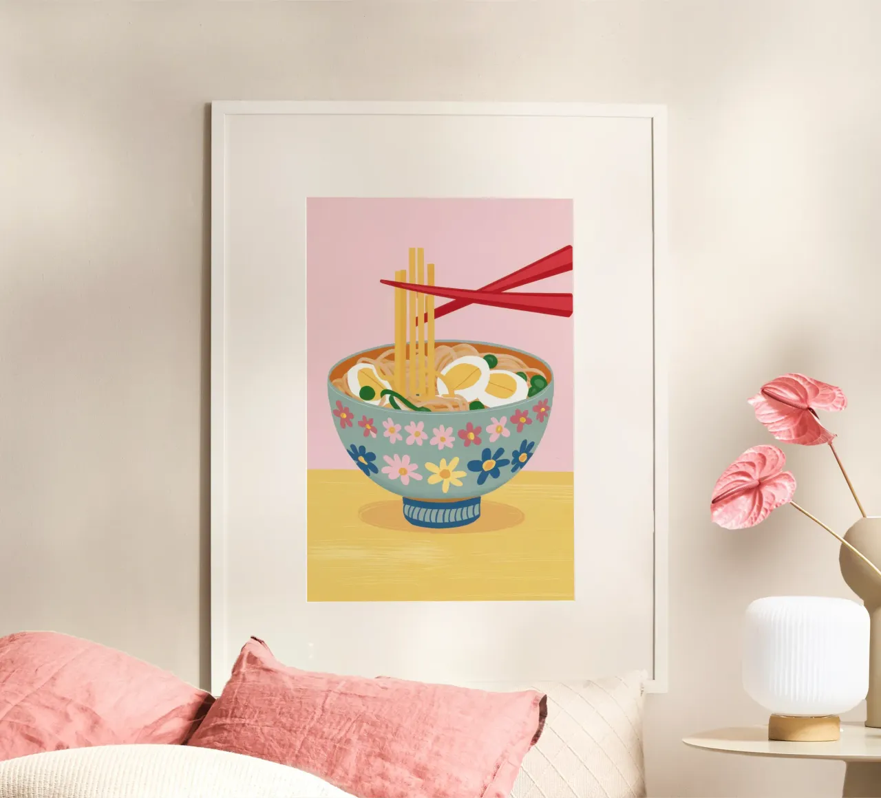 Tagliatelle in una ciotola floreale poster con telaio in plastica da Astra Mist