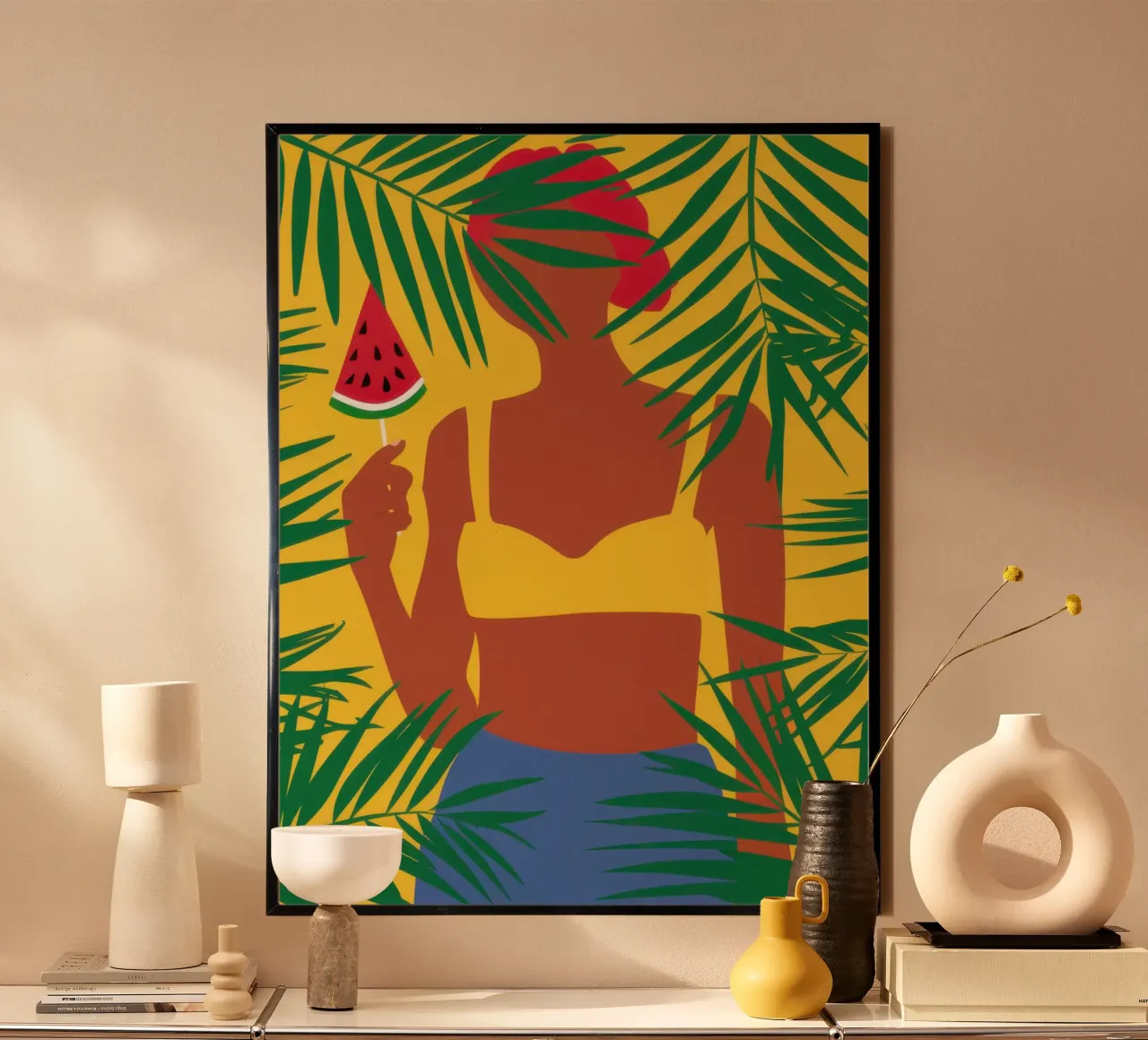 Sagoma di donna tropicale poster con telaio in alluminio da Astra Mist