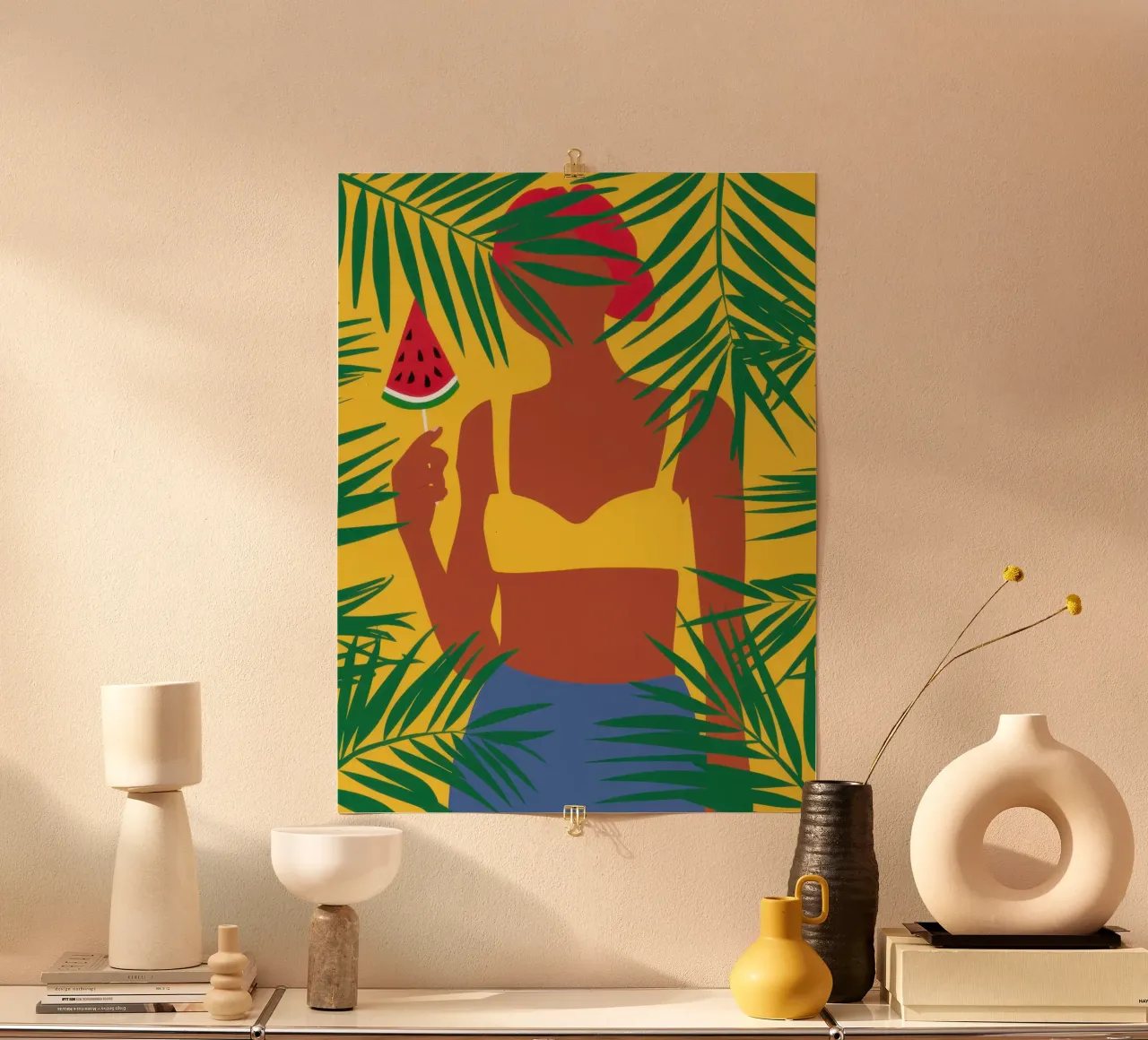 Sagoma di donna tropicale poster con telaio in alluminio da Astra Mist