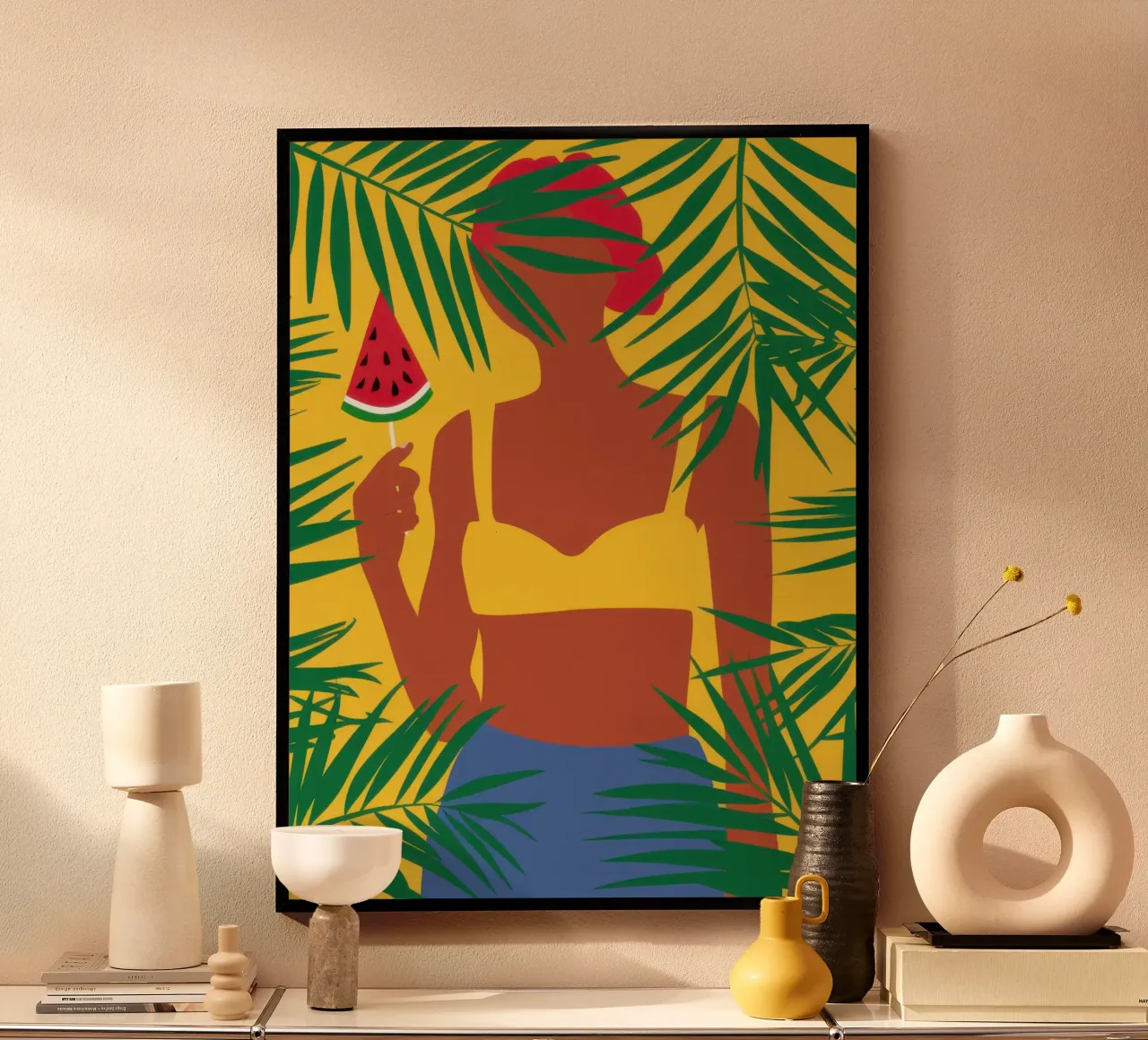 Sagoma di donna tropicale poster con telaio in alluminio da Astra Mist