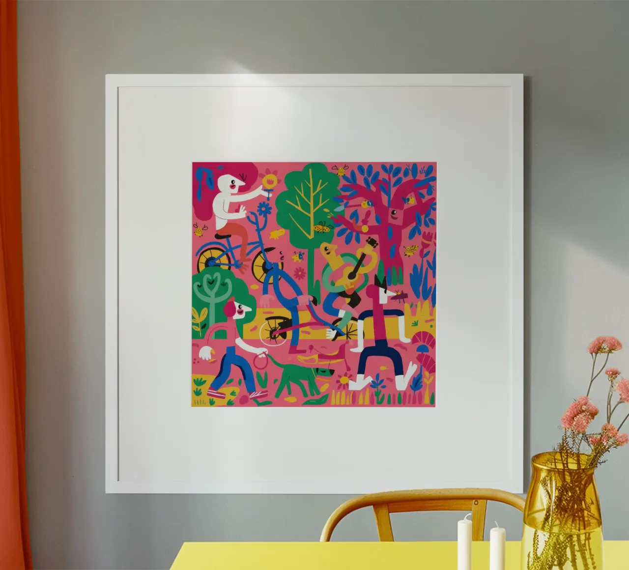 Pandemonio ludico nel parco poster con telaio in legno da Bara Suara