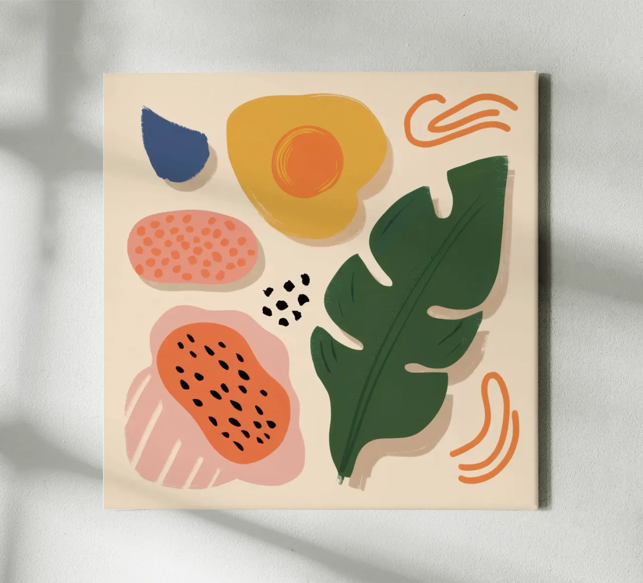 Abstract papajablad canvas met Baklijst van Lyra Glaze