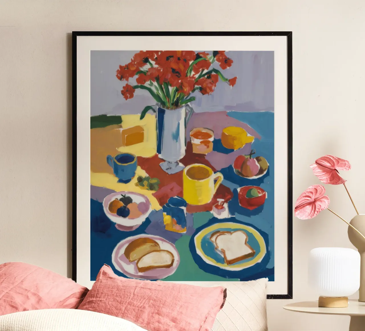 Colazione diffusa in riva al mare poster con telaio in legno da Snow Mist