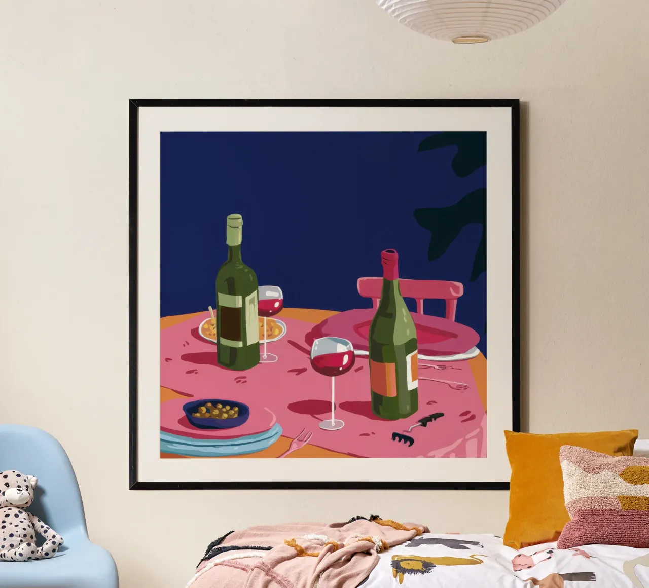 Cena romantica in vigna poster con telaio in legno da Snow Mist