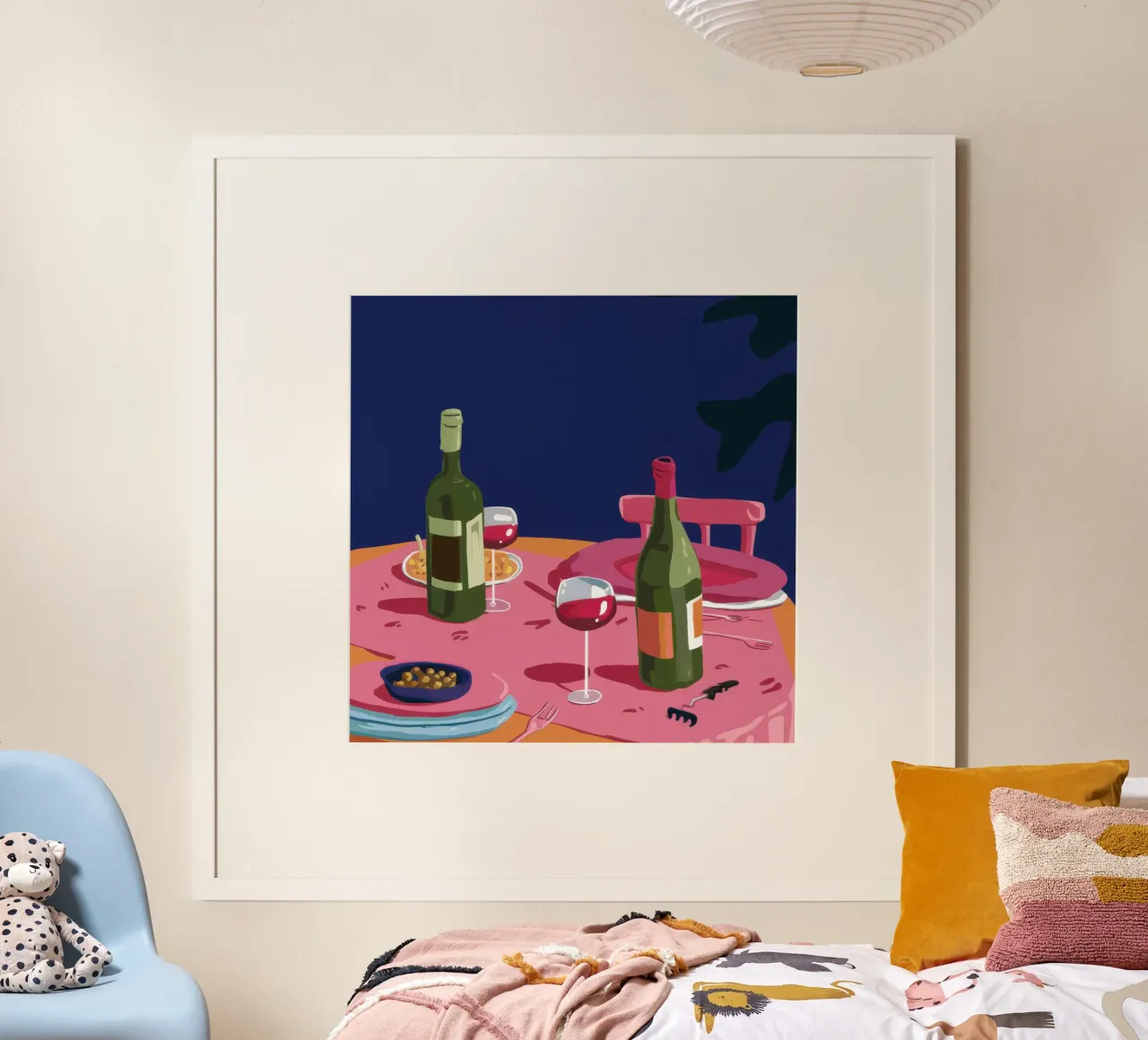 Cena romantica in vigna poster con telaio in legno da Snow Mist
