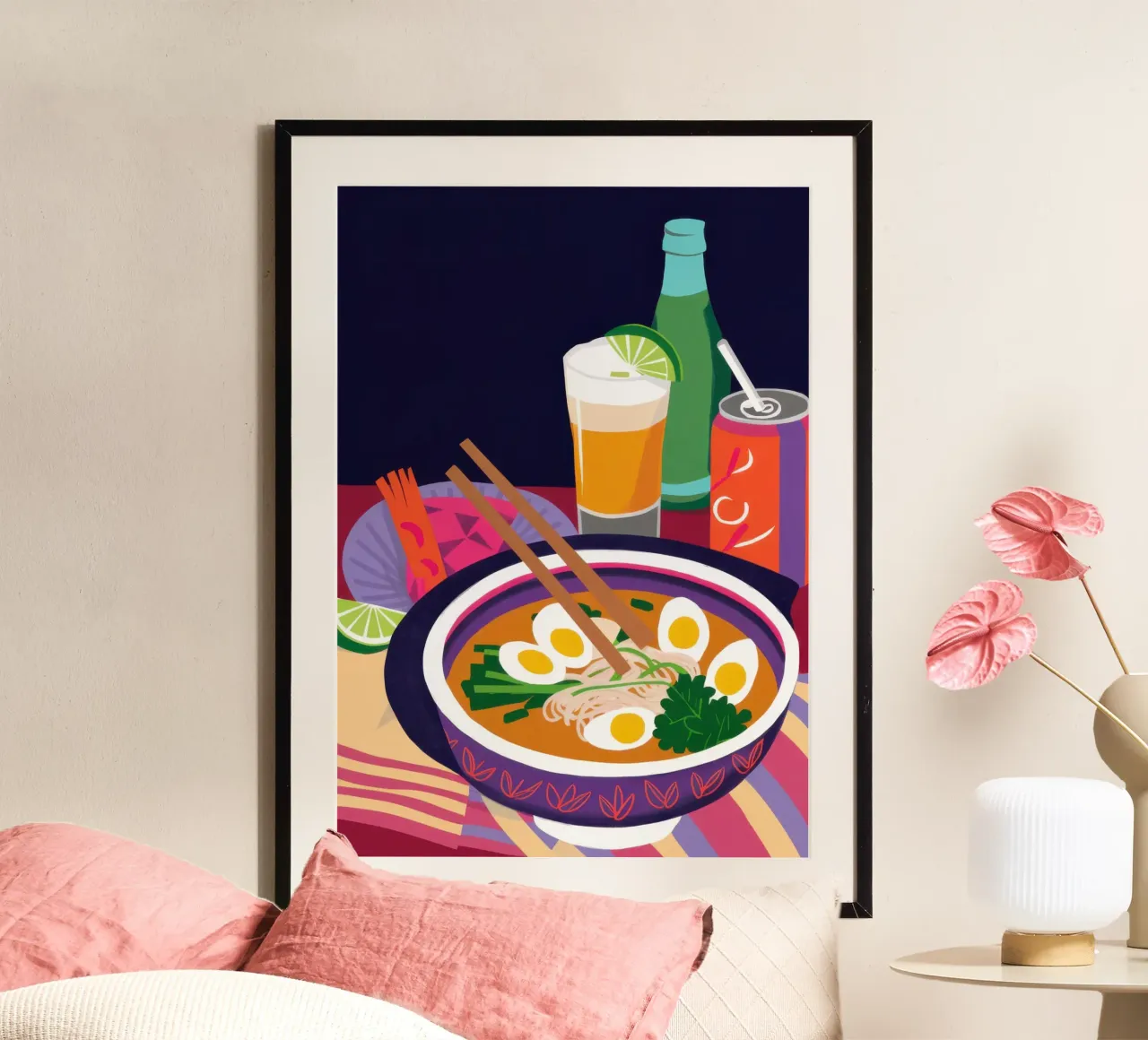 Voglia di ramen a mezzanotte poster con telaio in plastica da Autumn Season