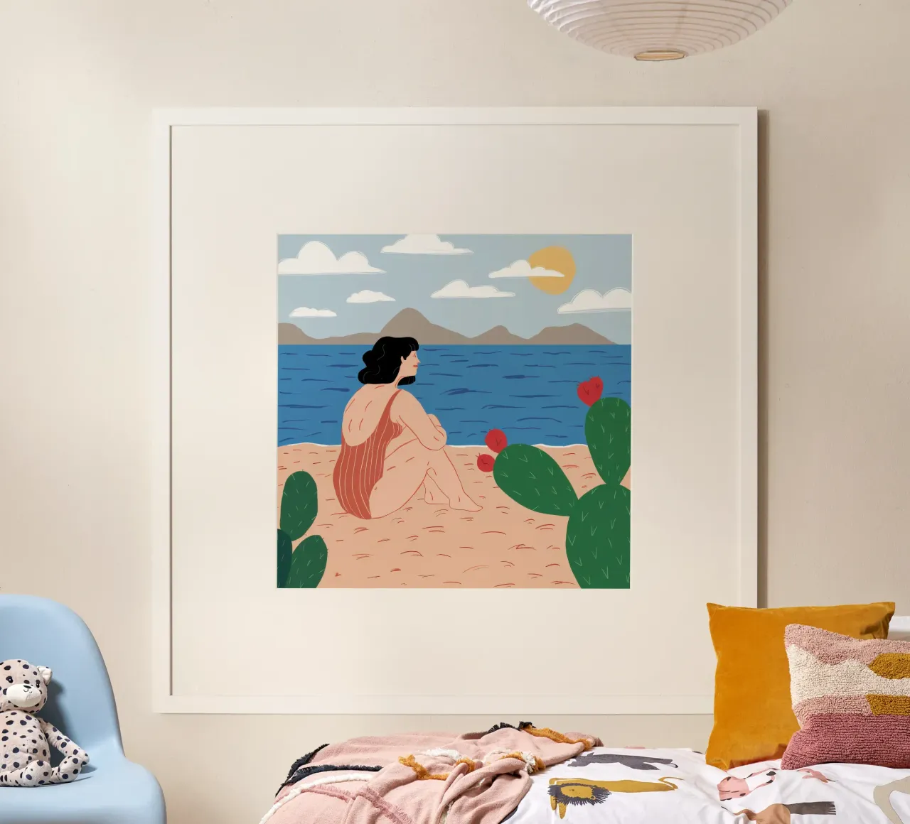 Contemplazione in riva al mare poster con telaio in alluminio da Astra Mist