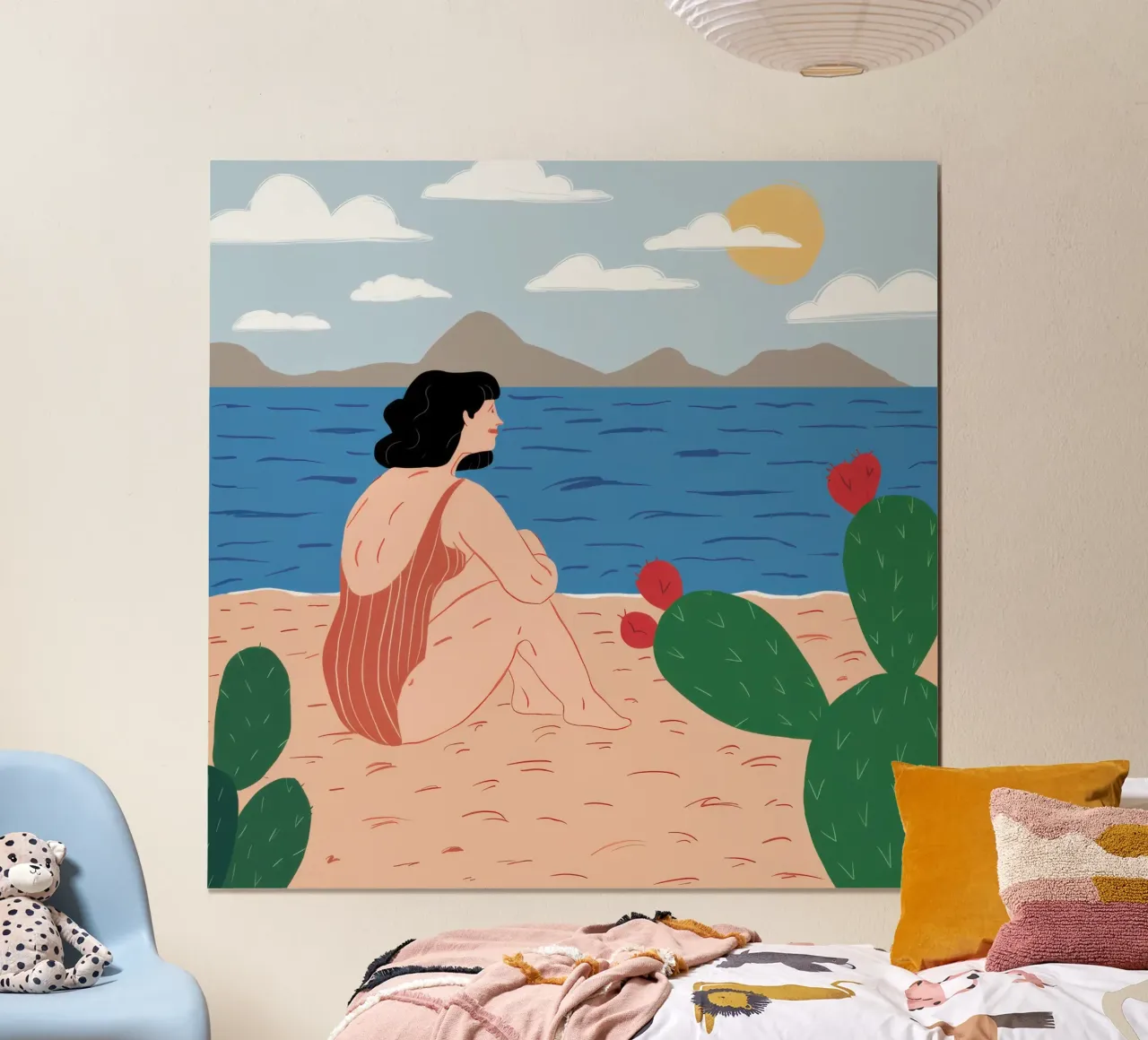 Contemplazione in riva al mare poster con telaio in alluminio da Astra Mist