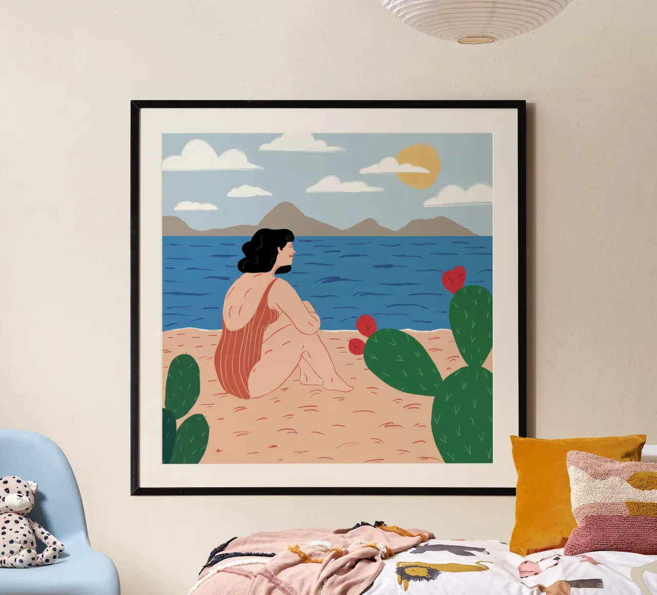 Contemplazione in riva al mare poster con telaio in alluminio da Astra Mist
