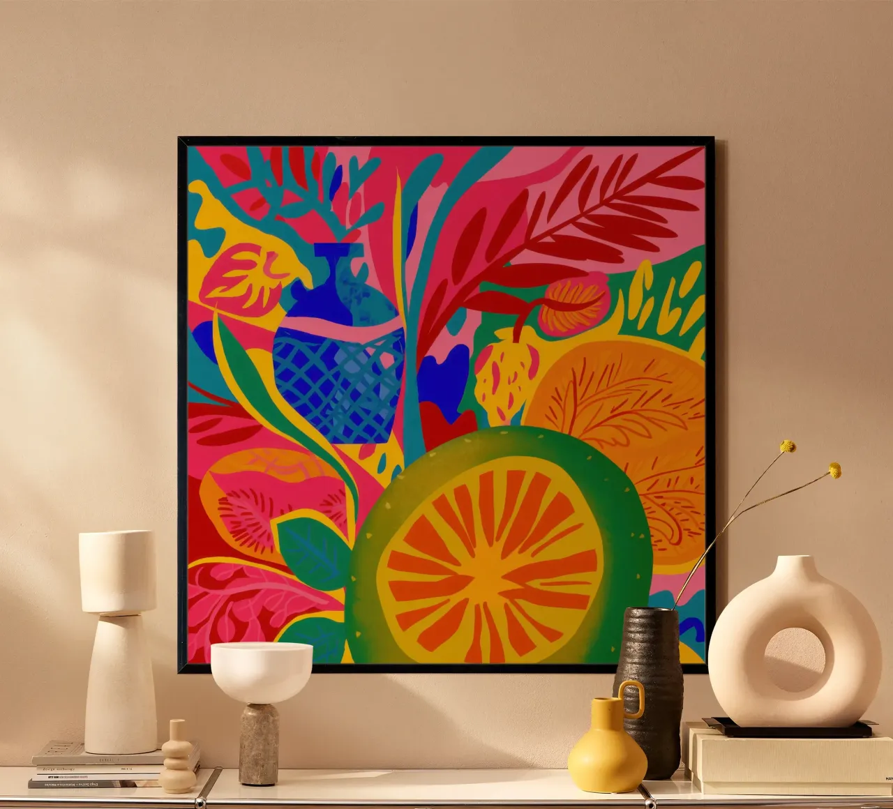 Sogno di febbre tropicale poster con telaio in legno da Astra Mist