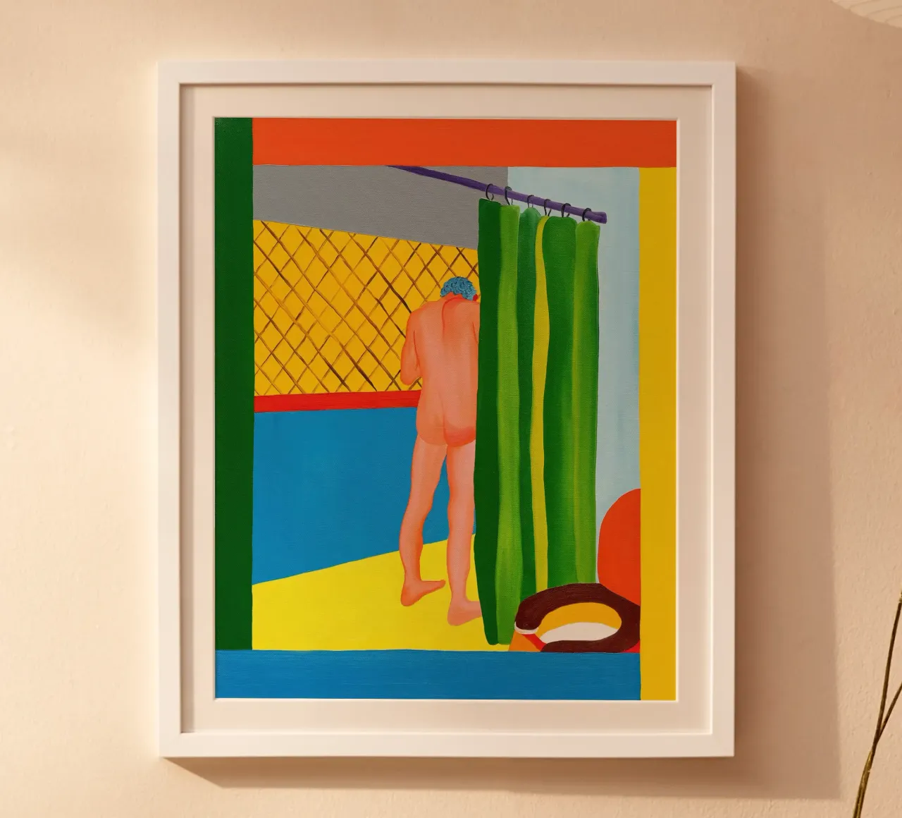 Hector fa la doccia in Zipolite (2023), poster con telaio in legno da mix mate