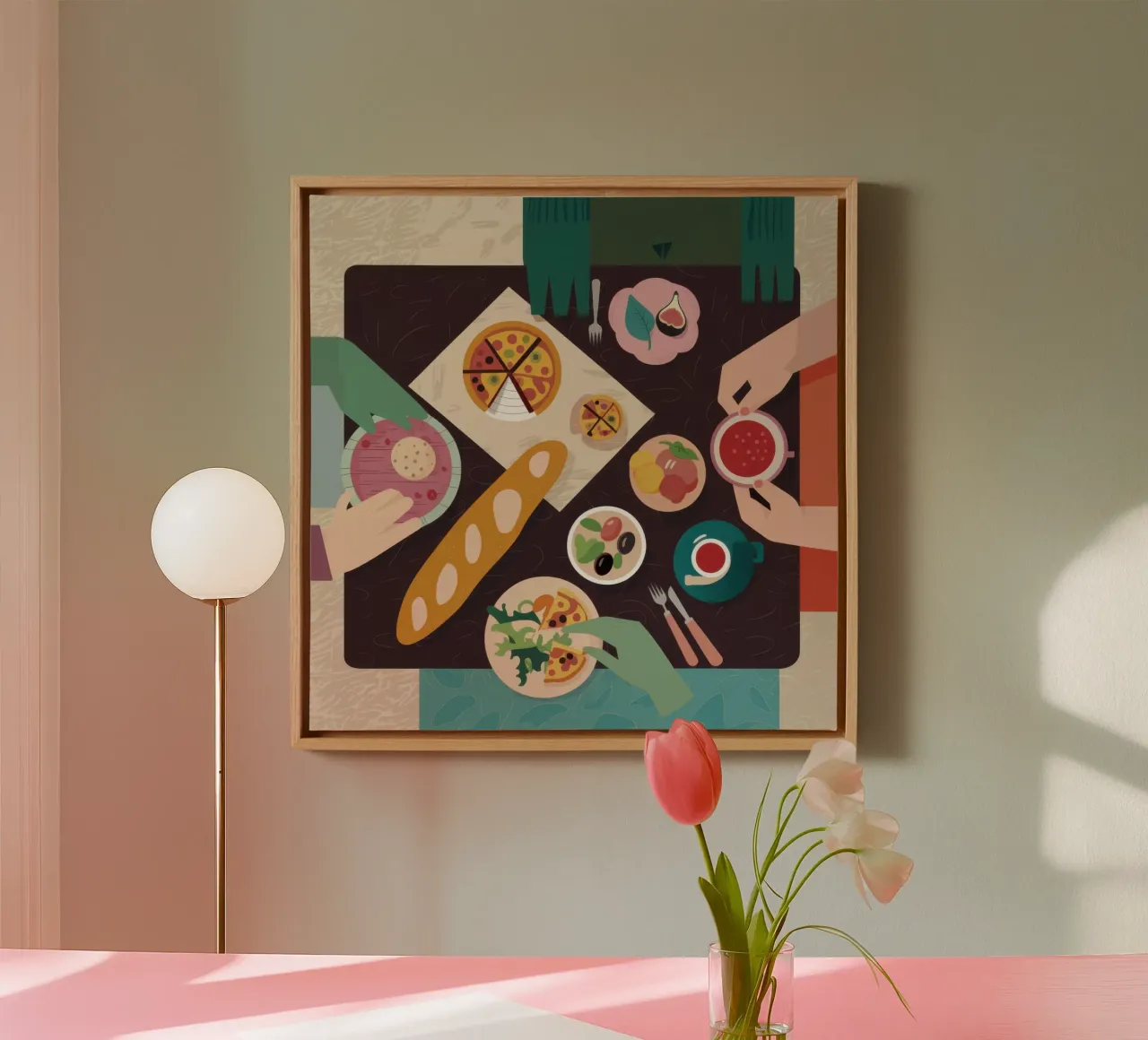 Shared Feast Harmony canvas with Floater frame by Astra Mist