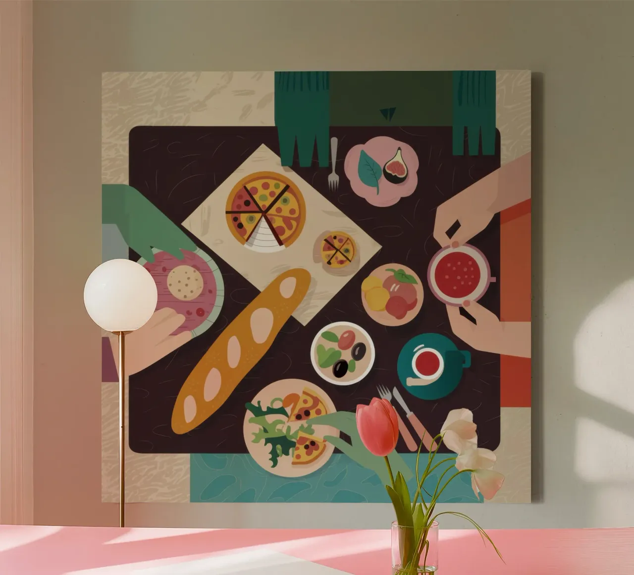 Shared Feast Harmony canvas with Floater frame by Astra Mist
