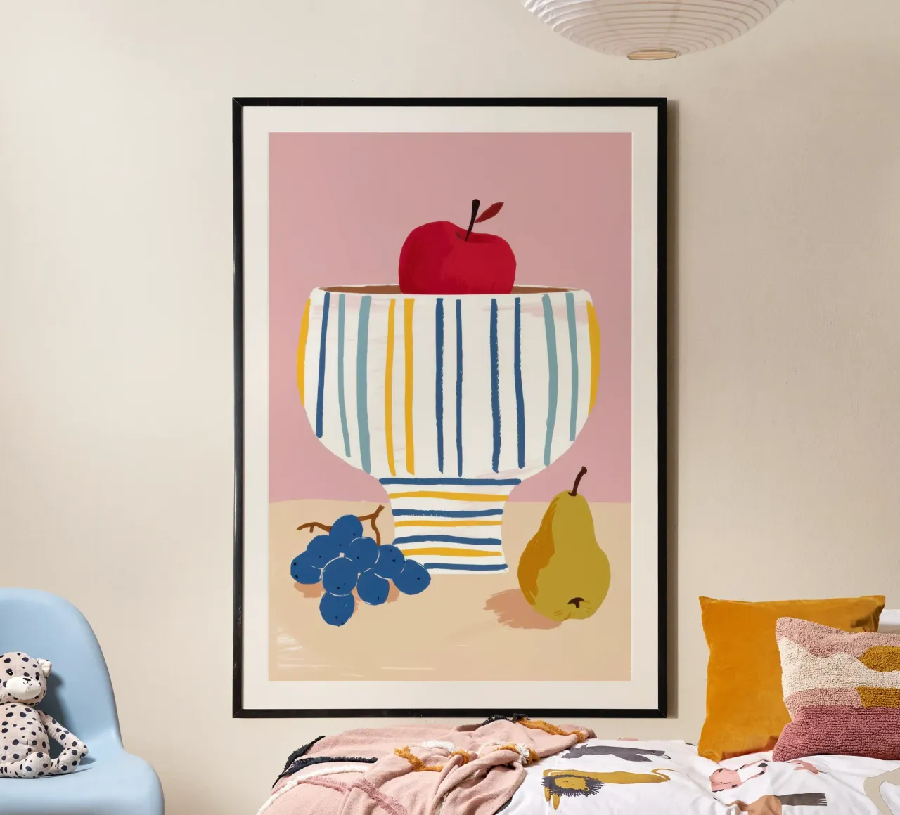 Natura morta di frutta a strisce poster con telaio in alluminio da Snow Mist